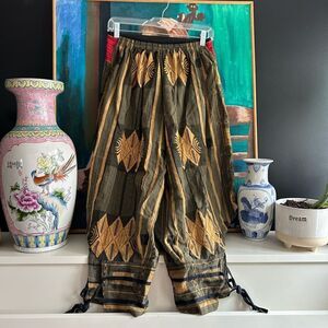 Harem Pants Boho Ankle Cropped Pants - Green and Gold